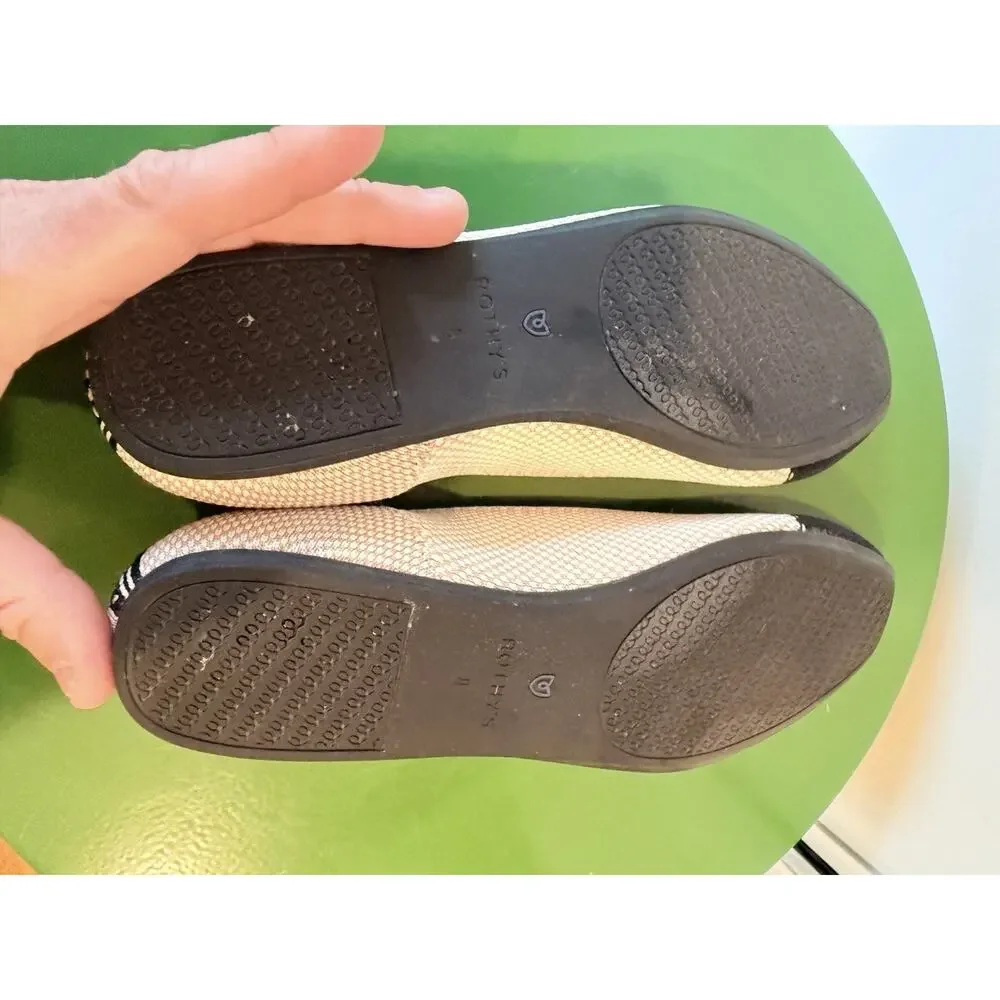 Rothy’s The Square In Tuxedo Size 8 Cream Black Knit Cap Toe Ballet Flats EUC